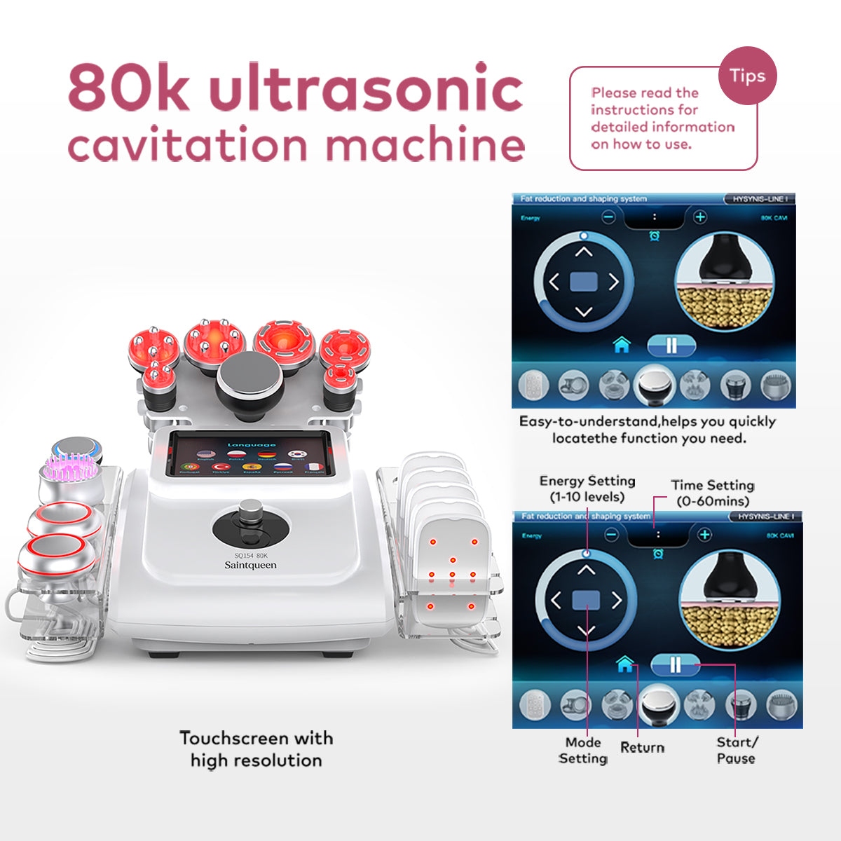 SQ154A Max 11'i 1 Arada 80K Kavitasyon ve RF Cihazı – Lazer Pedli