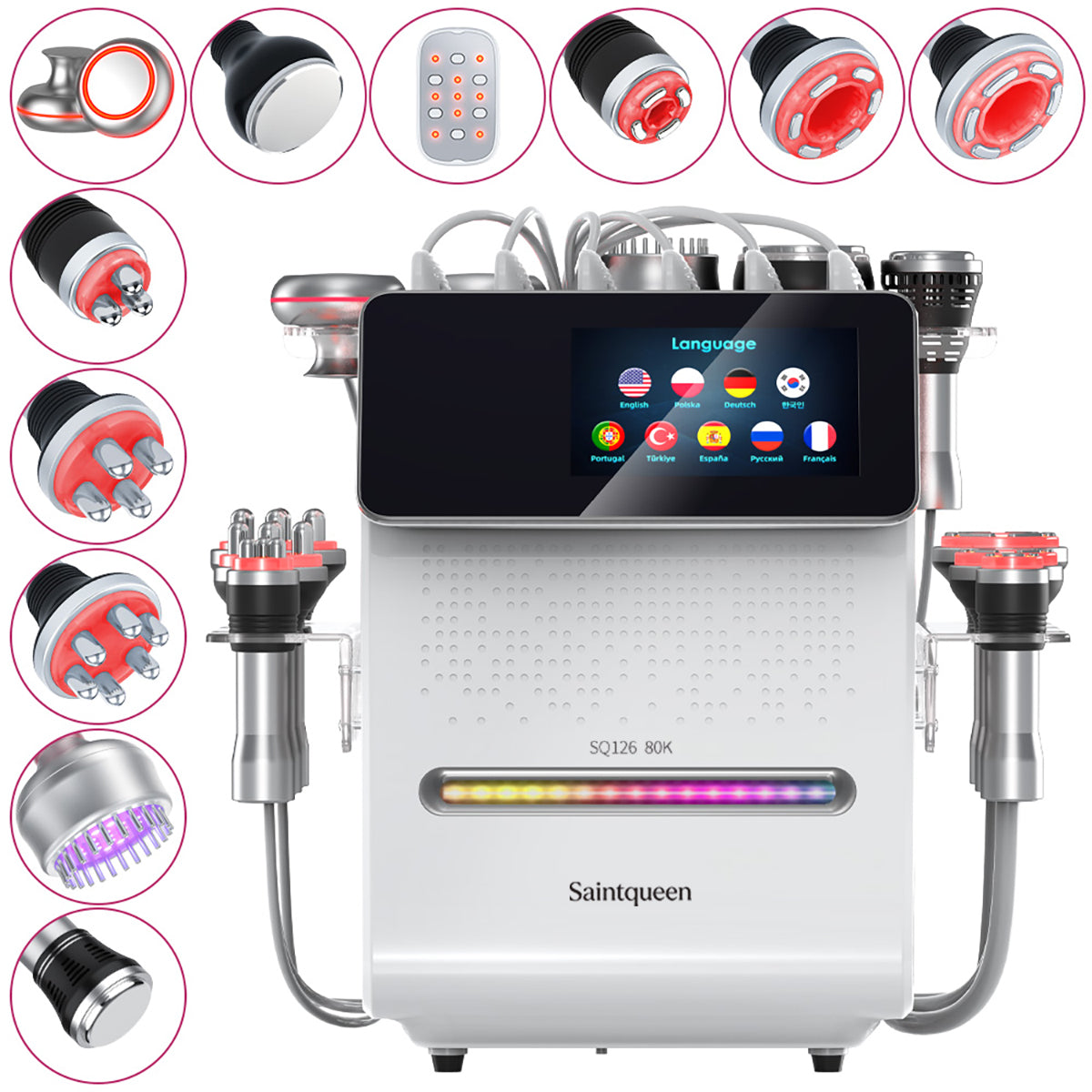 SQ126B Max 11'i 1 Arada 80K Ultrasonik Kavitasyon ve RF Cihazı – Lazer + Mikroakım Pedli
