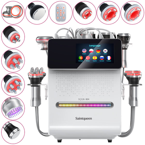 SQ126B Max 11'i 1 Arada 80K Ultrasonik Kavitasyon ve RF Cihazı – Lazer + Mikroakım Pedli