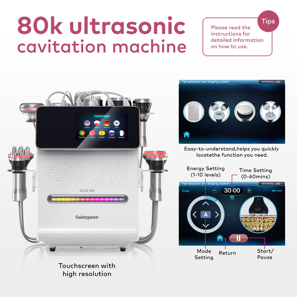 SQ126B Max 11'i 1 Arada 80K Ultrasonik Kavitasyon ve RF Cihazı – Lazer + Mikroakım Pedli