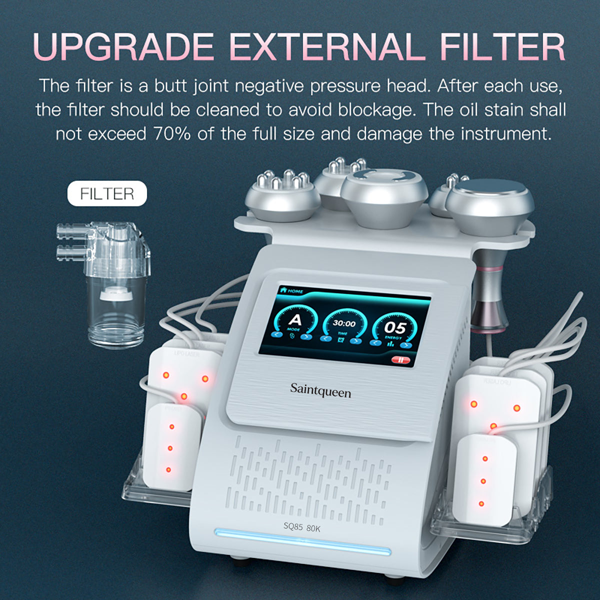 SQ85C Pro 6'sı 1 Arada 80K Ultrasonik Kavitasyon ve RF Cihazı – Lazer Pedli