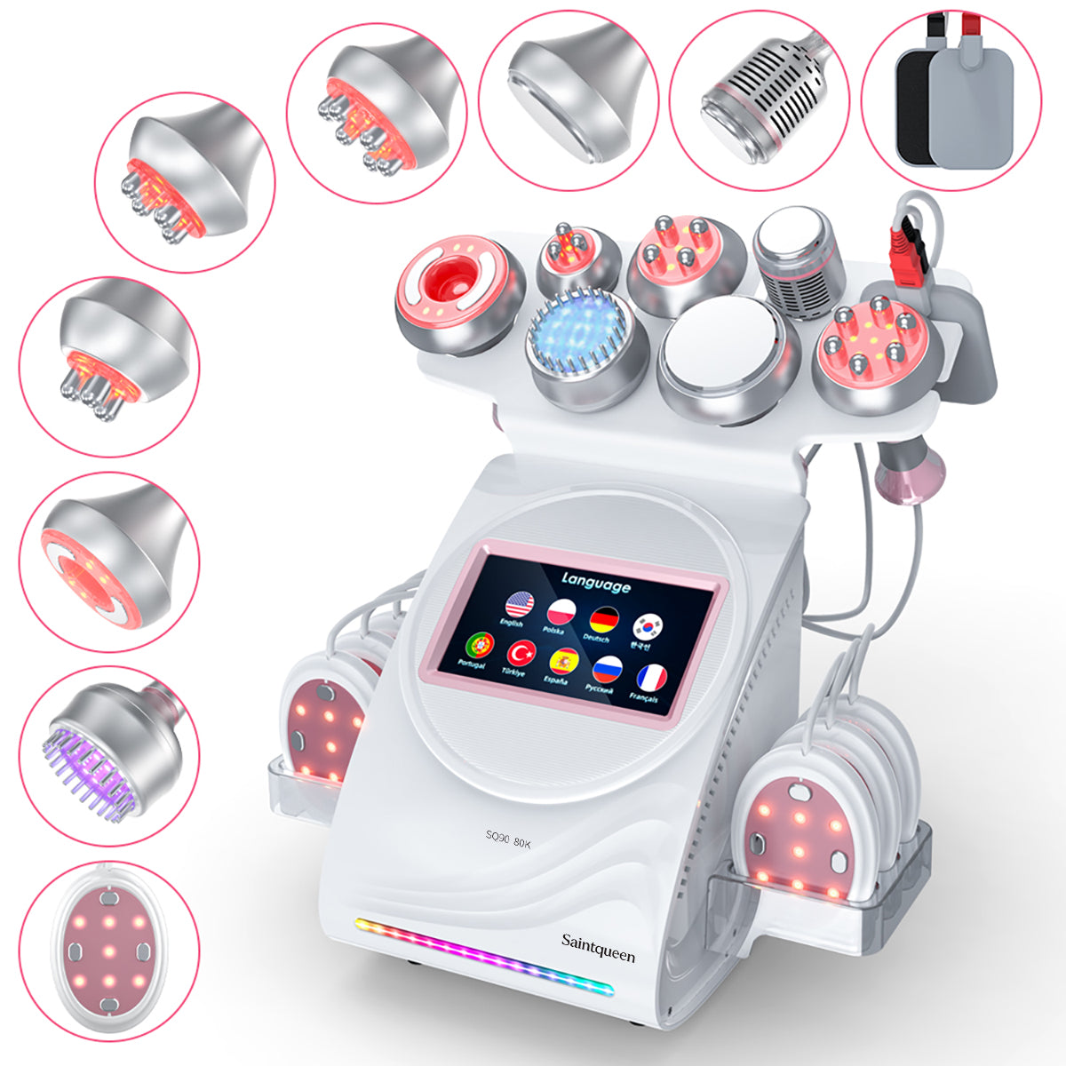 SQ90E Plus 9'u 1 Arada 80K Ultrasonik Kavitasyon ve RF Cihazı – Lazer + Mikroakım Pedli