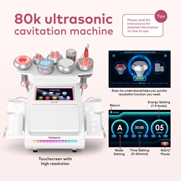SQ92D Plus 9'u 1 Arada 80K Ultrasonik Kavitasyon ve RF Cihazı – Lazer Pedli