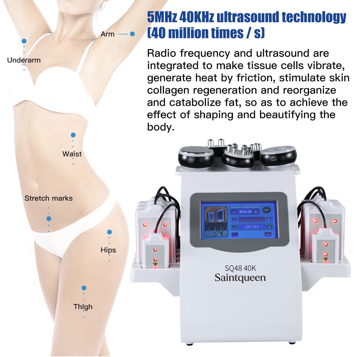 SQ48 Pro 6'sı 1 arada 40K Ultrasonik Kavitasyon ve RF Makinesi, Lazer Pedli