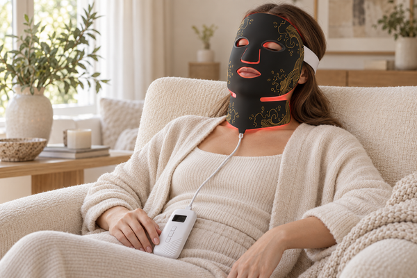 Evde bakım rutini sırasında takılan SQ131 LED maske